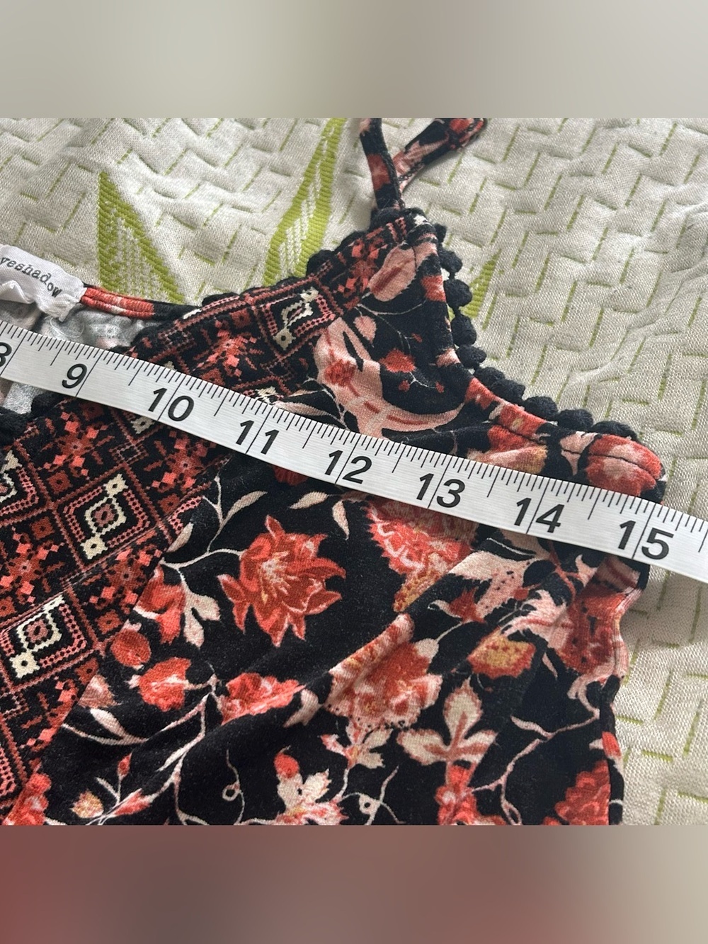 Black Floral Spaghetti Strap Camisole Pink Coral Size XS Boho - Picture 7 of 8